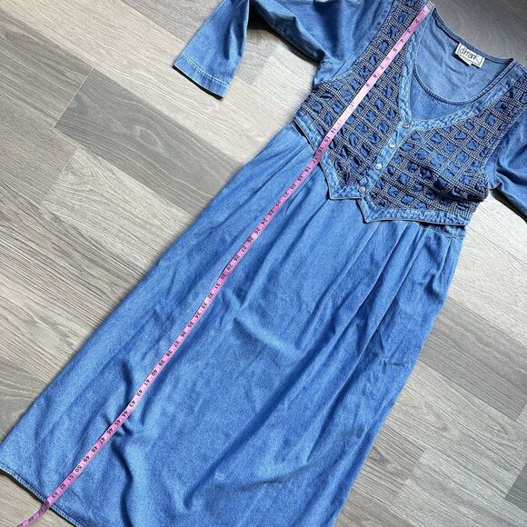 Vintage d. Frank Dress Women 10 Denim Blue Western Prairie Cottage Boho 90s - Picture 6 of 13